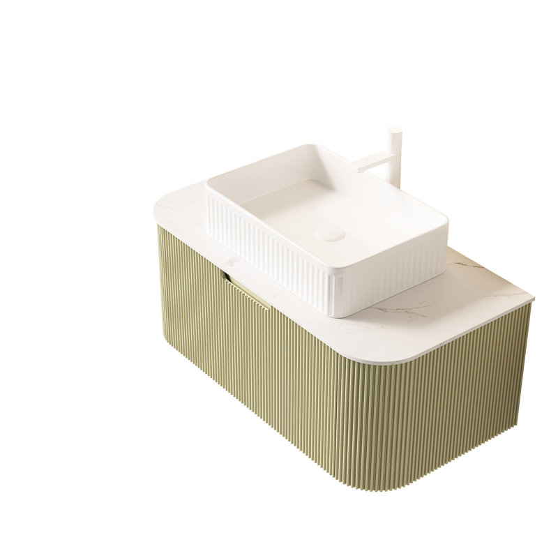 Meuble-lavabo mural de 36 po avec conception flottante, armoire rayée, lavabo rectangulaire blanc, couleur, contreplaqué haute résistance, espace de tiroir généreux, système de fermeture en douceur, rangement facile à installer,