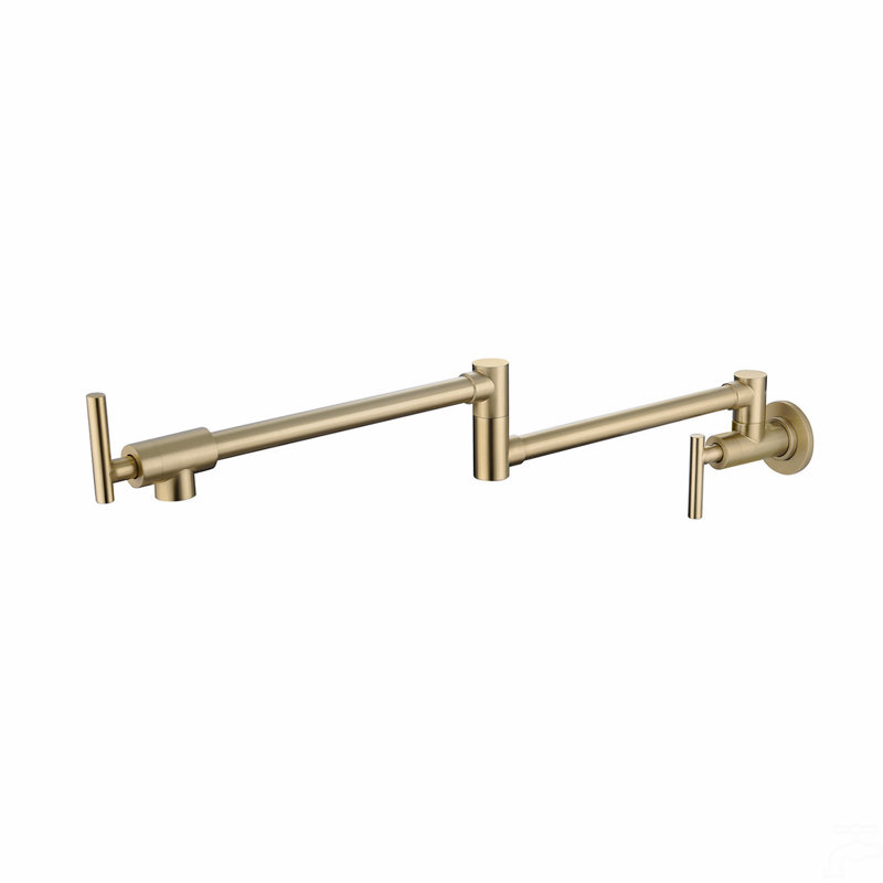 Wall Mount Folding Kitchen Pot Filler Faucet, Brushed Gold