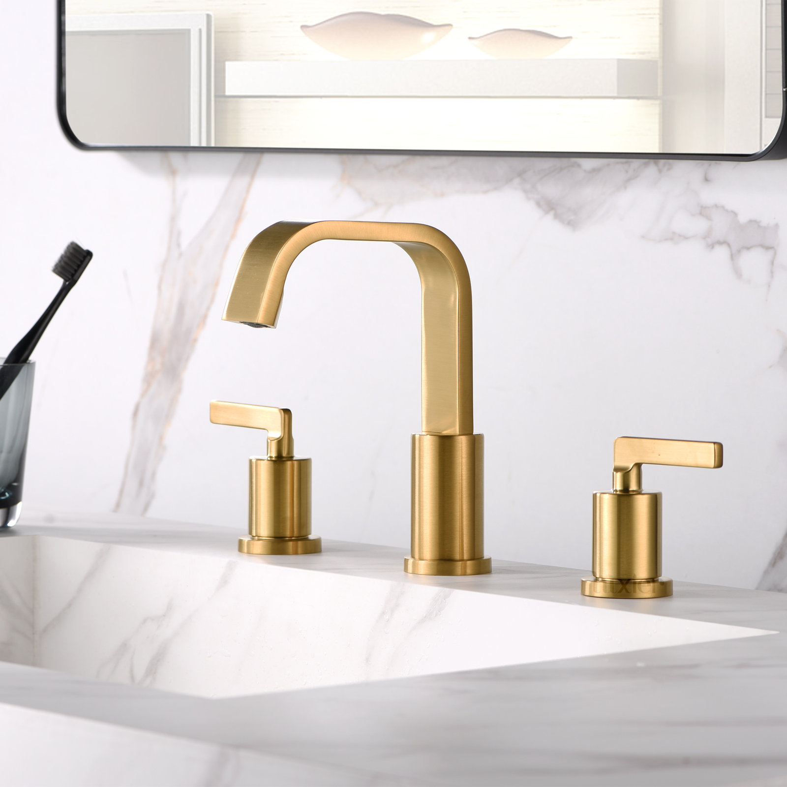 Widespread Bathroom Faucet with Drain Assembly, Brushed Gold