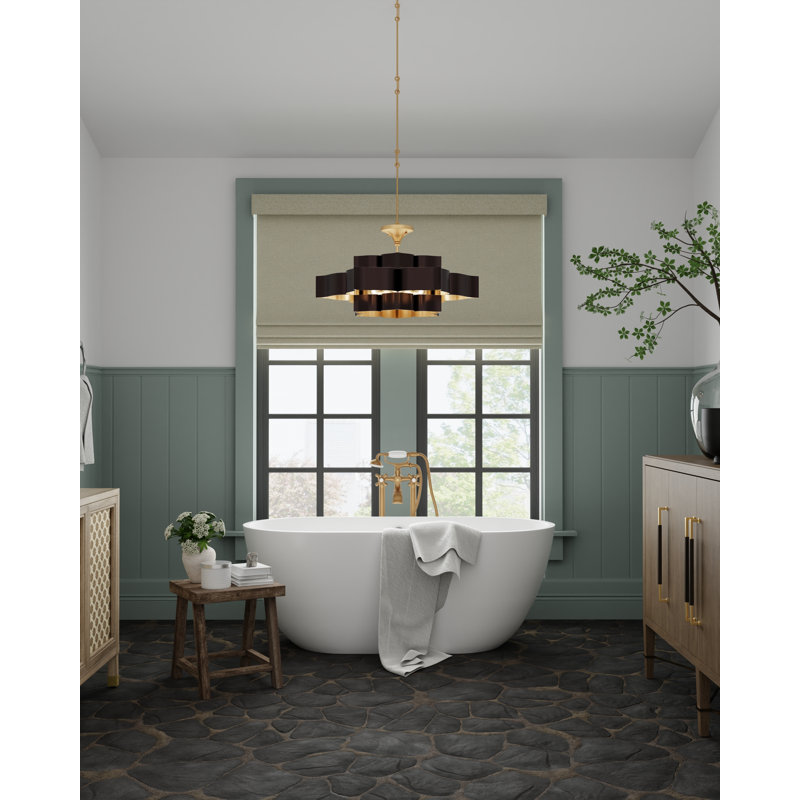 Grand Lotus 6 - Light Chandelier, Satin Black/Contemporary Gold Leaf