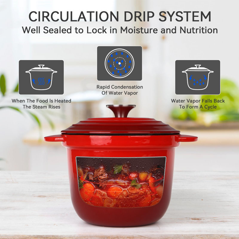 2 Quart Enameled Cast Iron Dutch Oven Pot With Lid And Dual Handles, Oven Safe Up To 530°F-Use To Cook, Bake - Red