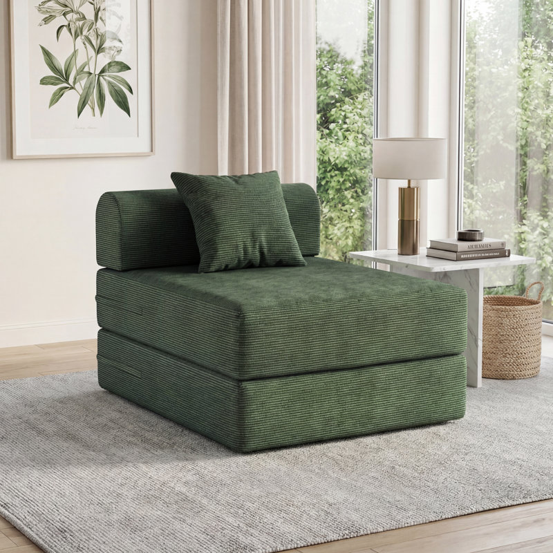 Canapé-lit ajustable en velours côtelé 3-en-1 Jairden, méridienne convertible pliable moderne (avec coussin décoratif)