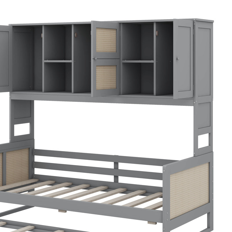 Lit de jour en bois, comprend un lit gigogne, une armoire et une tablette tout-en-un, gris, Simple