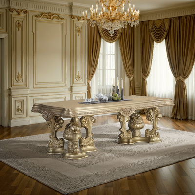 Table de salle à manger avec base piédestal, finition dorée