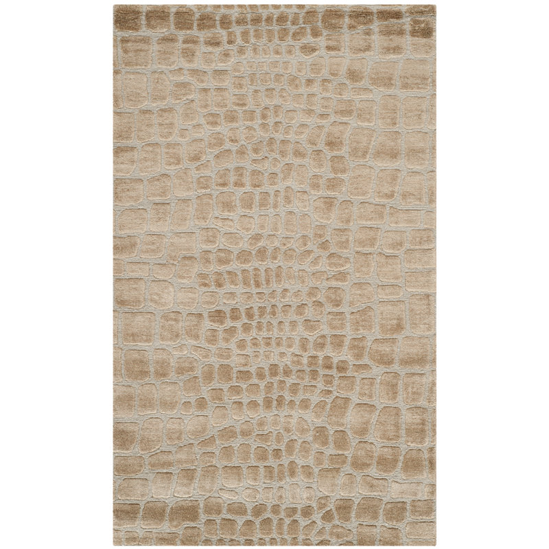 Tapis beige / beige en laine / soie / lin noué à la main Martha Stewart Classics, Rectangle 7 pi 9 po x 9 pi 9 po