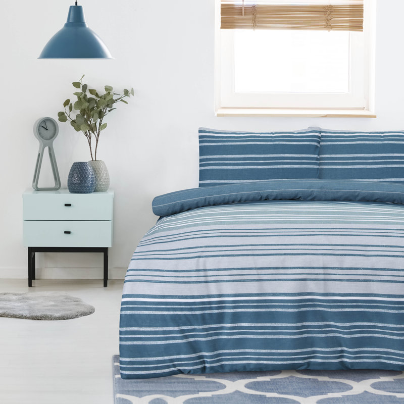 Crestmoor Striped Duvet Cover with Pillowcases, Teal, Kingsize - 2 Standard Pillowcases