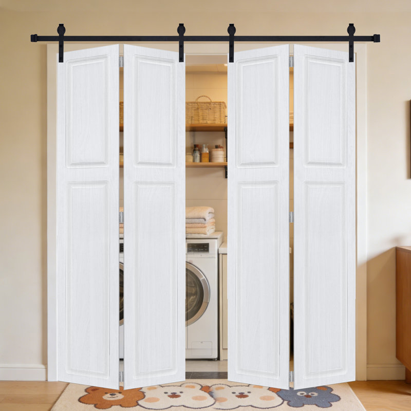 Porte de grange coulissante double en panneau de fibres à densité moyenne noyer noir 96 po x 52 po avec quincaillerie Doubel