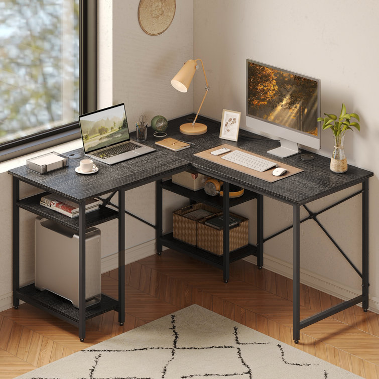 Haigh L Shaped Desk with Shelves 86.6 Inch, Reversible Corner Computer Desk or 2 Person Long Table
