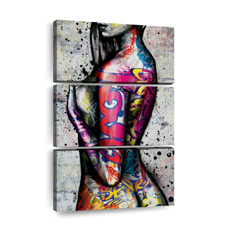 Ensemble de 3 pièces d'art corporel sur toile Edgy, H 74 po x l 48 po x P 1,25 po