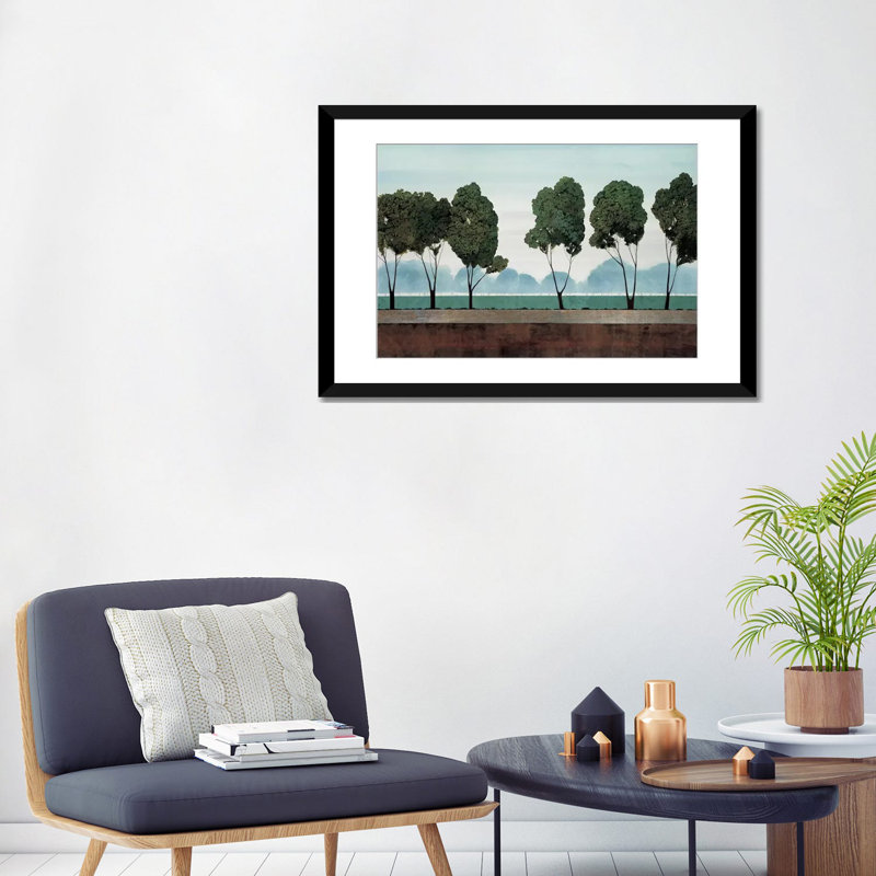 " Six Trees " by Robert Charon, 16" H x 24" W x 1" D, Black Framed Fine Art Paper, White