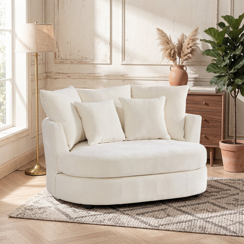 Fauteuil demi-tonneau avec coussin 54,5 po, Beige