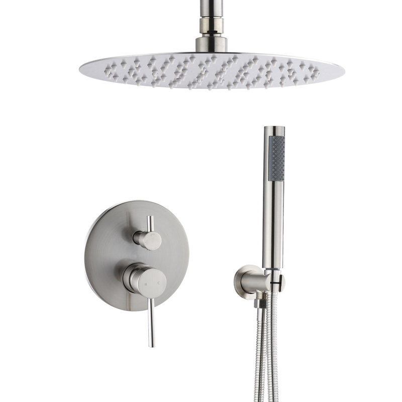 Brushed Nickel Shower Component With 10 Inch Head And Portable Handheld System Rain In