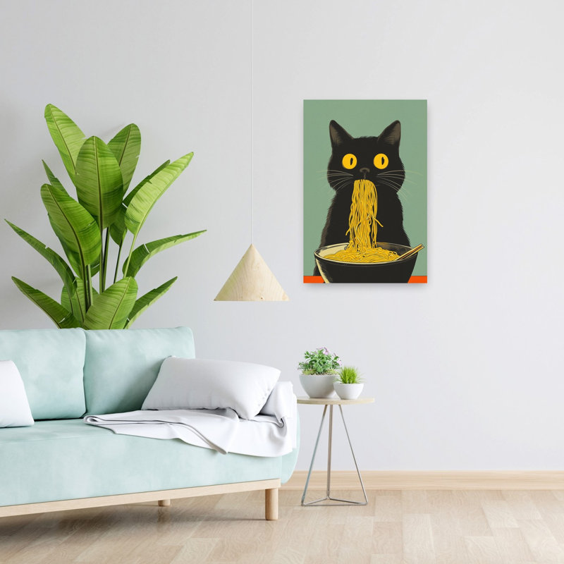 Noodle Cat No 5, art mural contemporain, H 24 po x l 16 po