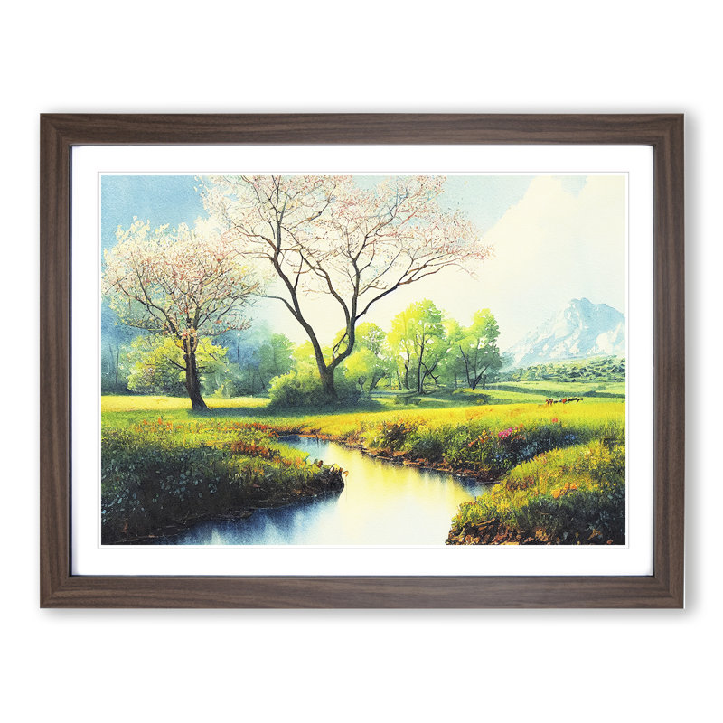 Spring Forest Steam - Framed Print, 25cm H x 34cm W x 2cm D, Walnut