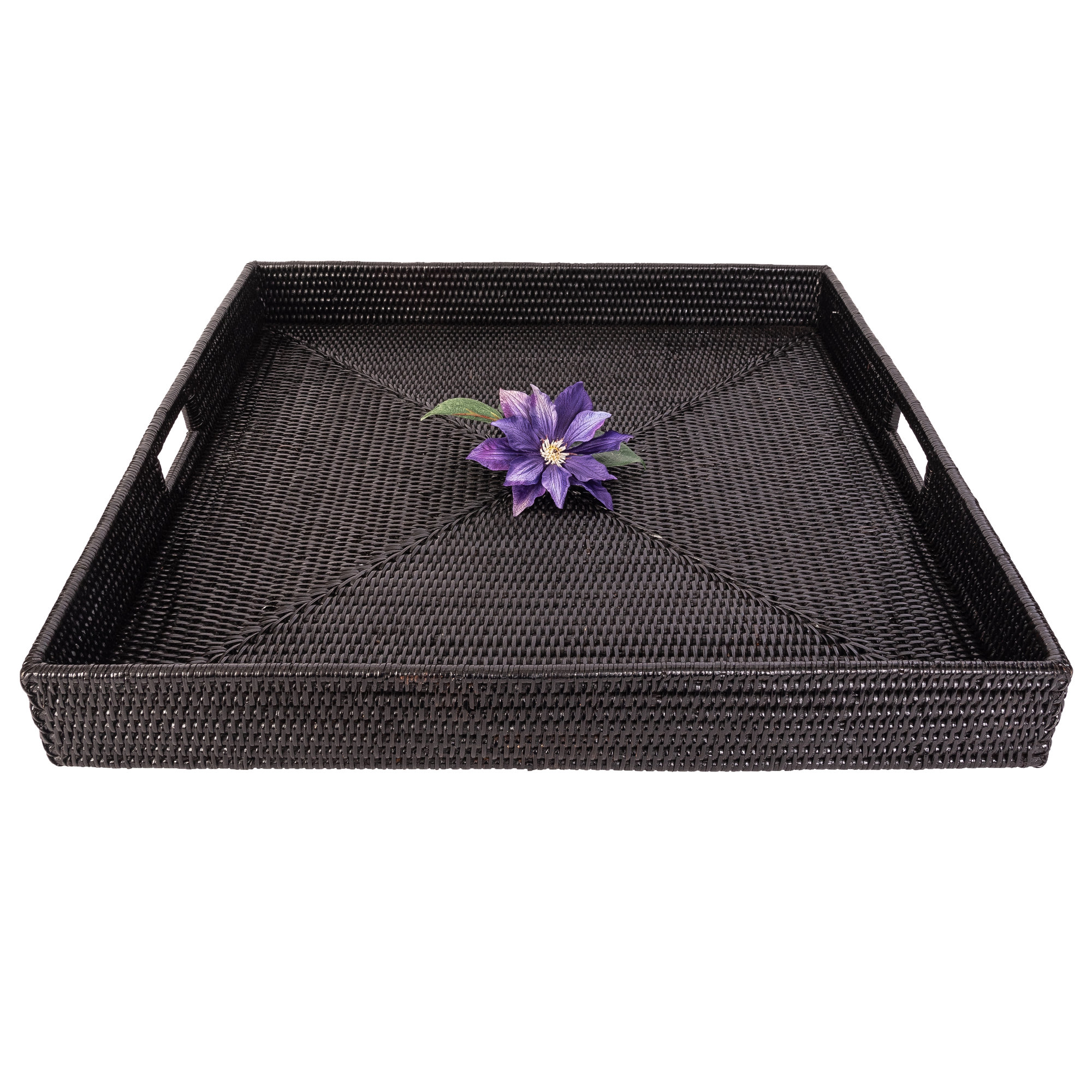 Edmond Rattan Tray - Set of 1, 3" H x 24" W x 24" D, Espresso
