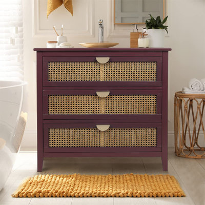 Chused 3 Drawer Accent Cabinet Dresser, Rattan Chest Drawers, Storage Cabinet with Metal Handles