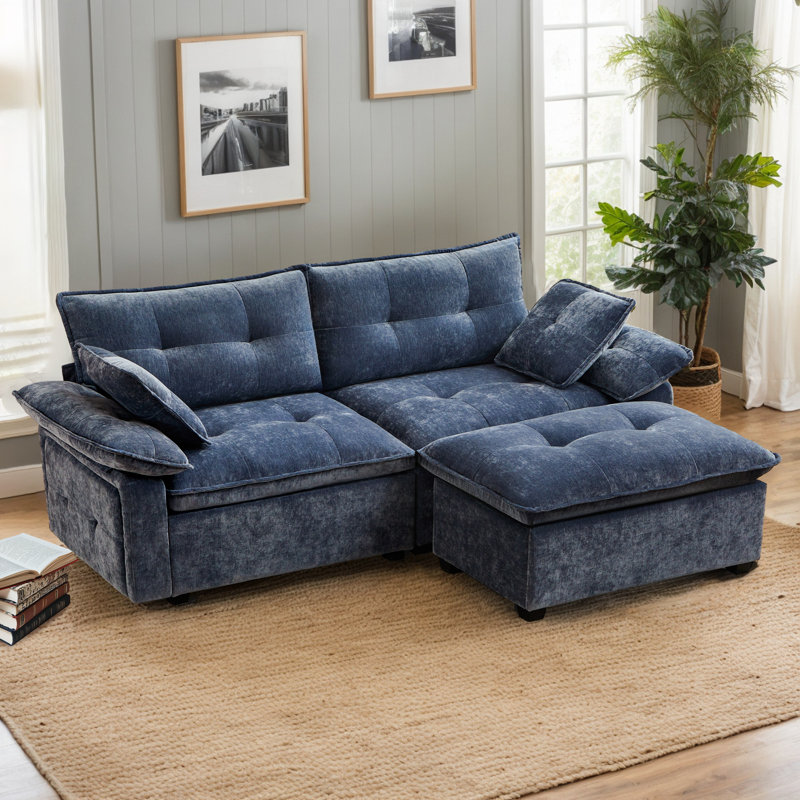Canapé de 88,9 po de large avec repose-pieds, canapé modulaire Cloud, canapés modulaires pour le salon, revêtement capitonné en forme de nuage sans dossier, dossier capitonné et design moderne