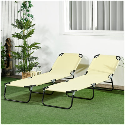 Chaise longue de piscine pliante 2 pièces Outsunny, chaises de bronzage d'extérieur avec dossier inclinable à 5 niveaux, structure en acier pour la plage, la cour, le patio et le beige