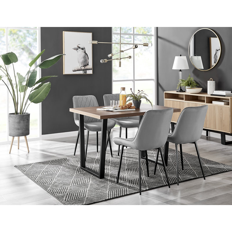Chowchilla 4 - Person Dining Set, Brown Wood/Black, Grey/Black