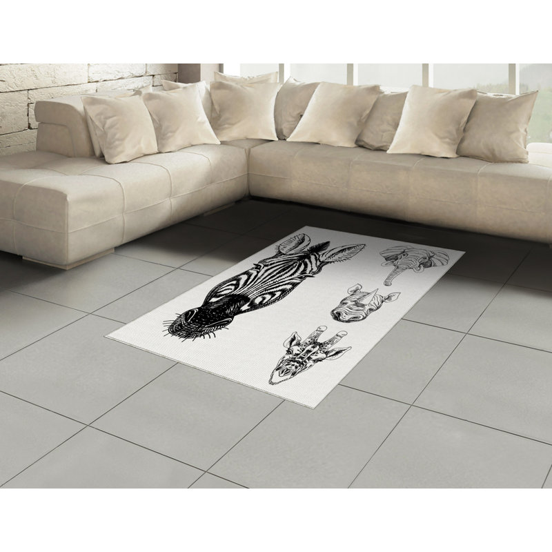 Tapis décoratif à fibres longues haute densité en polyester et coton à motif animalier, Rectangle— 4 pi x 5 pi 8 po
