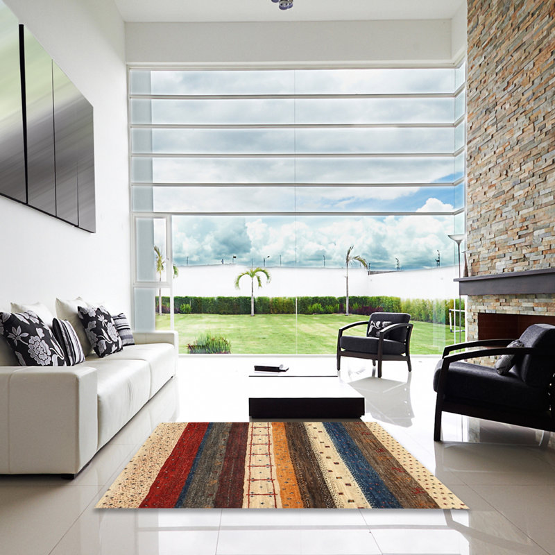 Tapis contemporain beige / brun / gris, Carré 6 pi