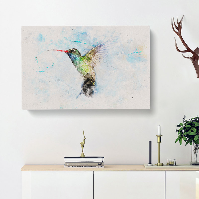 Hummingbird Paint Smudge Watercolour - Wrapped Canvas, 40cm H x 60cm W x 3cm D