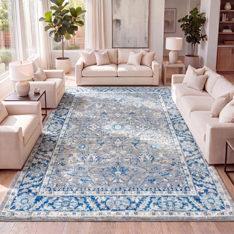 Tapis gris / bleu marine Lattin, Rectangulaire 3 pi x 5 pi