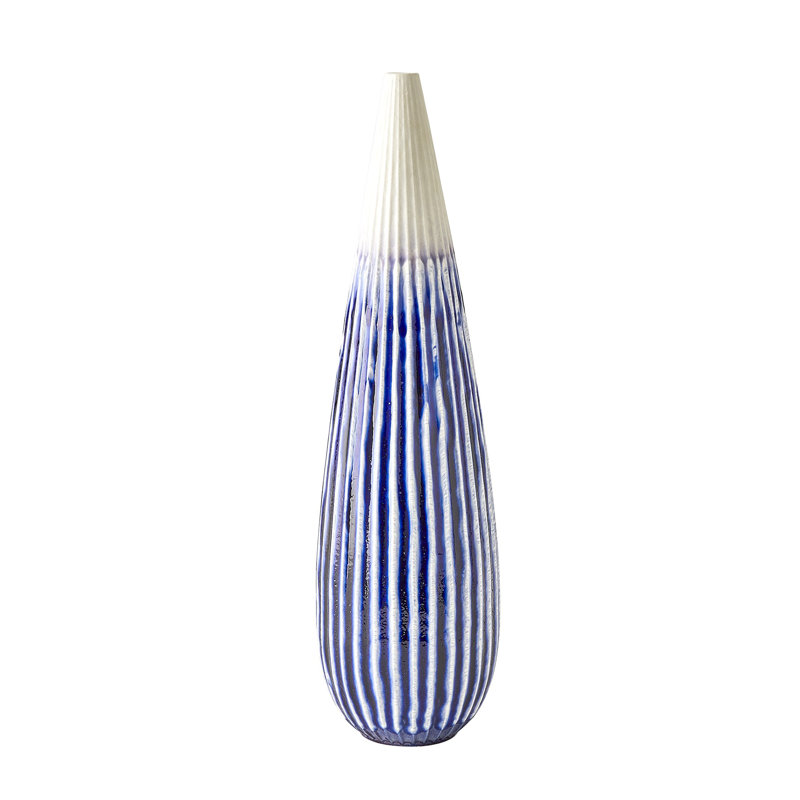 Furrow Handmade Ceramic Table Vase, 22.25" H x 6" W x 6" D, Deep Blue