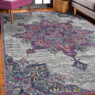 Tapis rose / gris Miranda Medallion