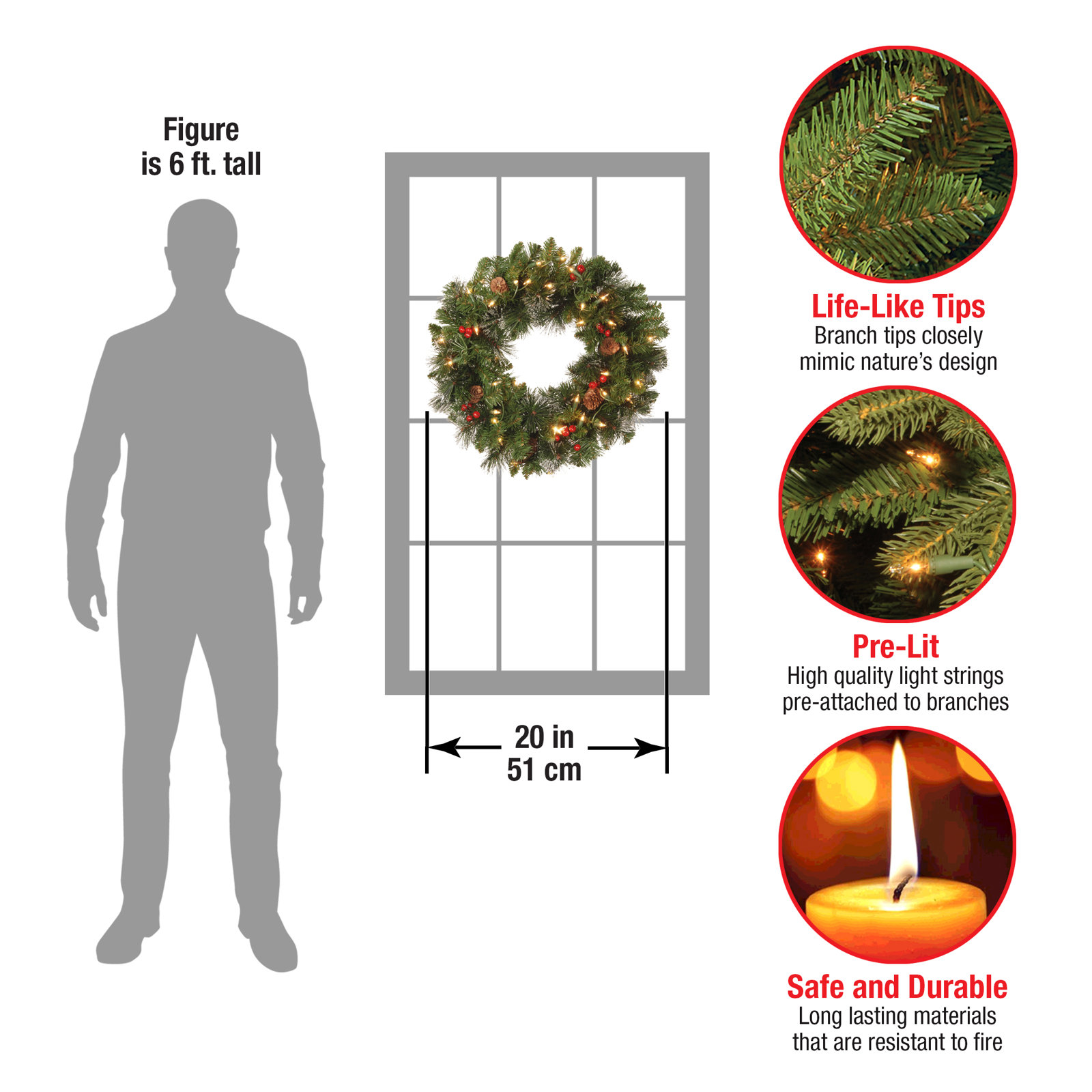 The Holiday Aisle® Crestwood Spruce Wreath with Clear Lights, 20"