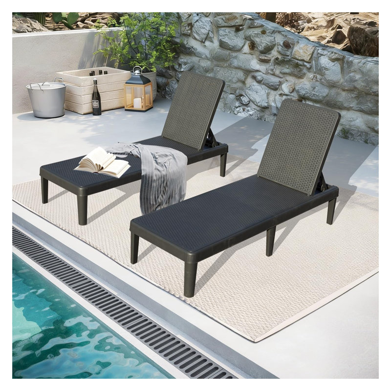 Ensemble de 2 chaises longues d'extérieur pour piscine - chaises longues réglables en résine pour patio, jardin et terrasse
