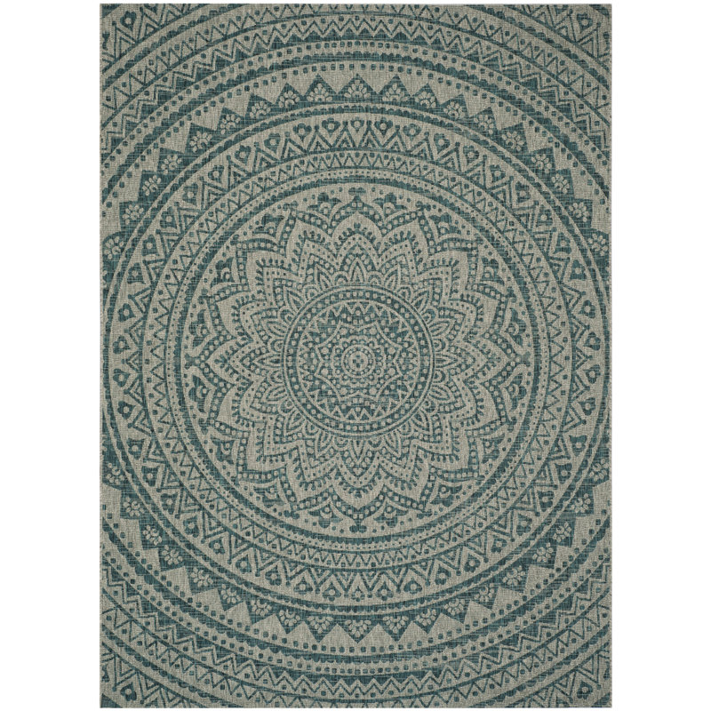 Atlanta Looped Light Grey/Teal Rug, Rectangle 160 x 231 cm