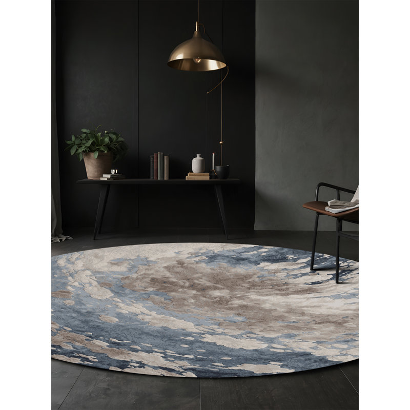 Tapis gris lavable à la machine, Rond 6 pi
