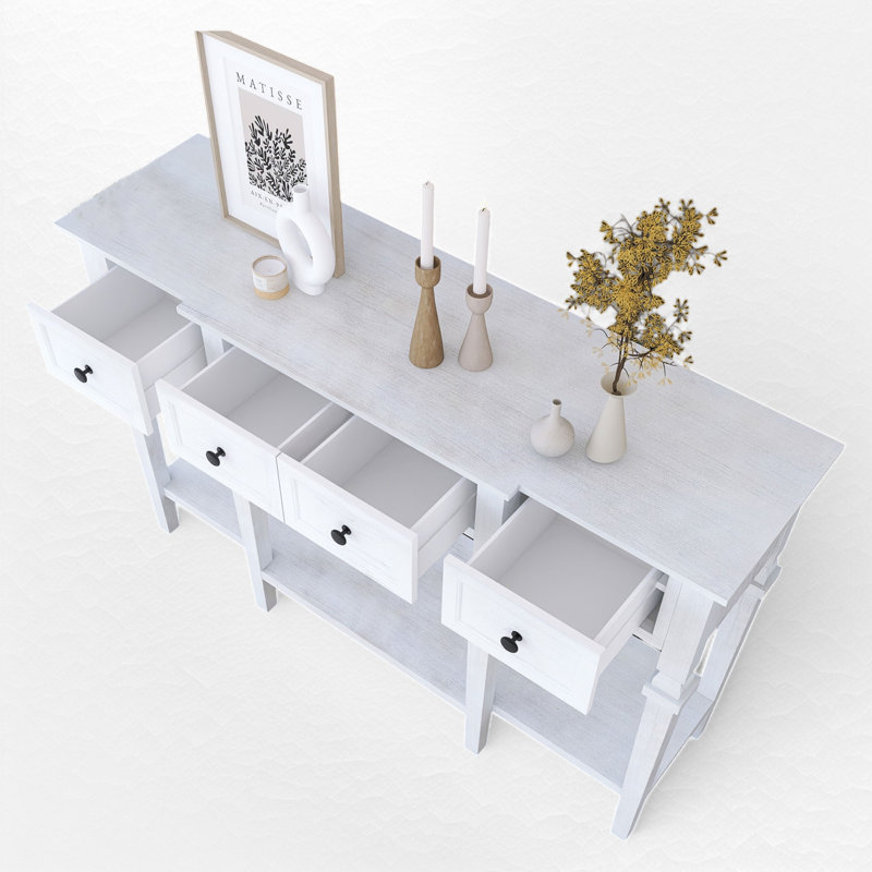 Console en bois massif 58,07 po Wampler, Blanc, Blanc, H 34,06 po x l 58,07 po x P 11,02 po
