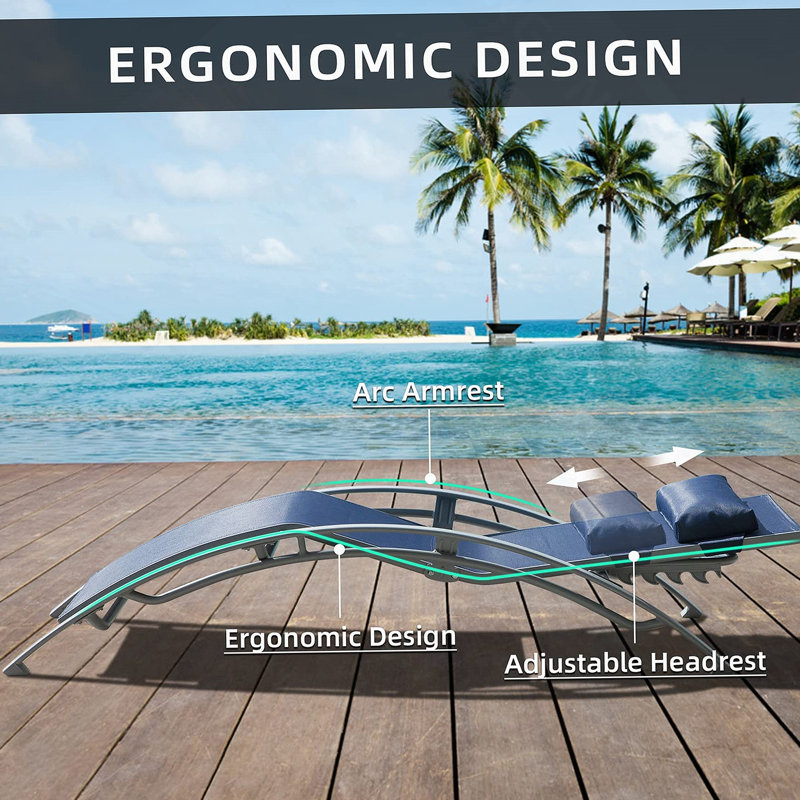 Pool Lounge Chairs Set Of 3, Adjustable Aluminum Outdoor Chaise Lounge Chairs With Metal Side Table
