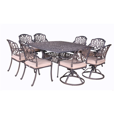 Annecorinne 8 - Person Patio Dining Set Umbrella Hole Included Square Table with Sunbrella® Cushions Included