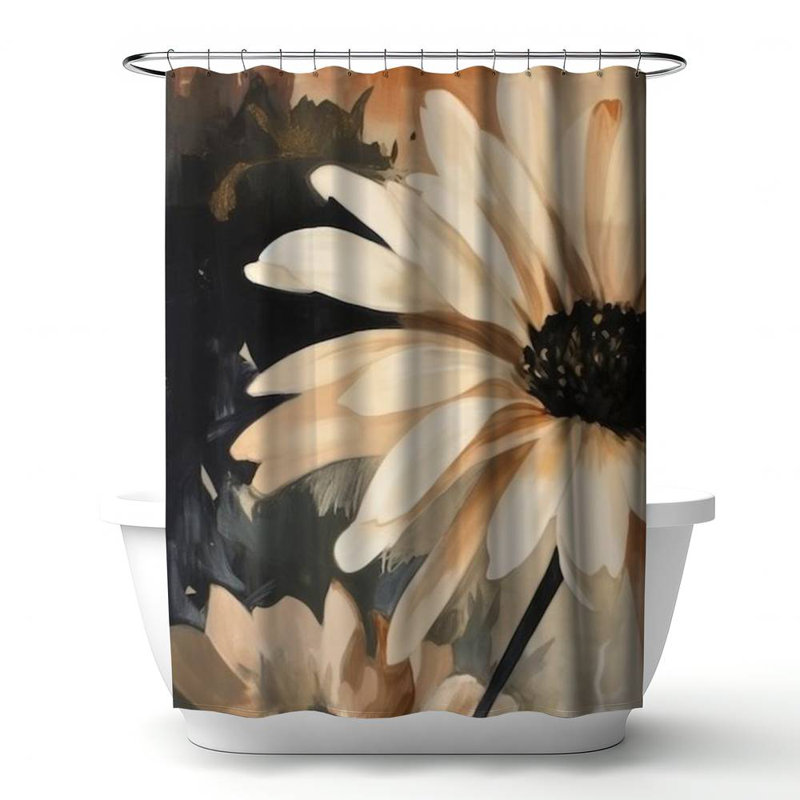 Delicate Daisy Black Floral Botanical Shower Curtain | Home Decor, Black/Beige Floral 43