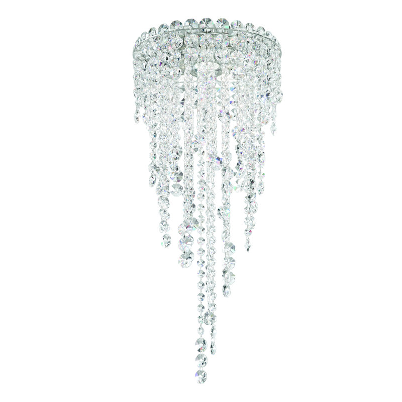 Chantant 3 Light 10.5in x 25in Flush Mount in Polished Stainless Steel with Clear Radiance Crystals