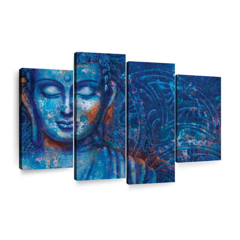 Bouddha teint en bleu Bouddha sur toile, 4 pièces, H 22 po x l 36 po x P 1 po