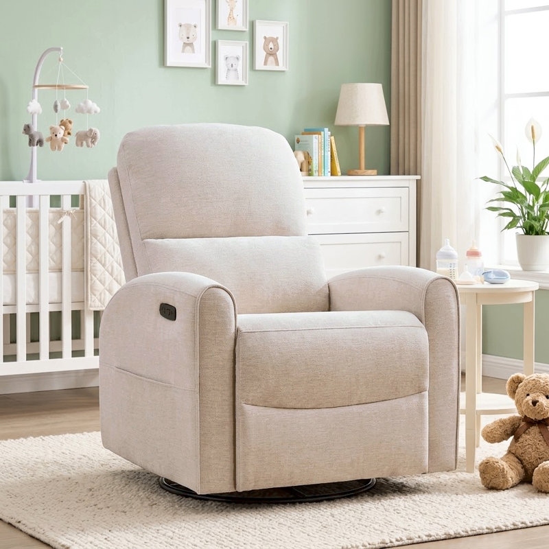 Fauteuil inclinable, oscillant et pivotant moderne en chenille avec support lombaire, accoudoir rond et double poche, USB et Type-C