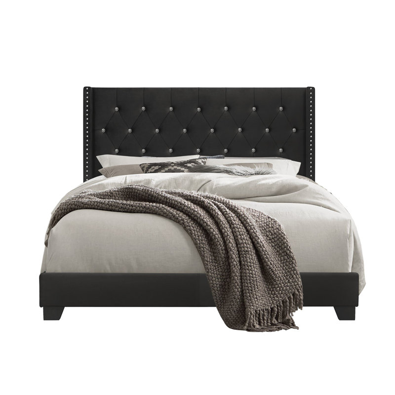 Lit standard tapissier Sanders, Complète, Noir brillant