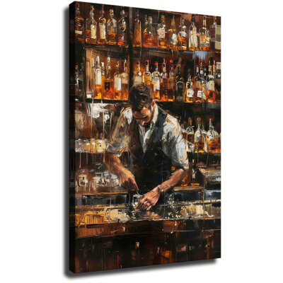 Speakeasy Bartender Artwork, Whiskey Bourbon Room Painting, Vintage Lounge Cocktail Wall Art Decor
