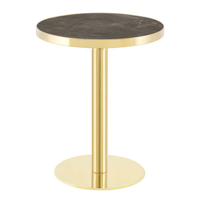 Modern Round Bistro Table with Stainless Steel Edge Banding and High-Gloss UV Coating