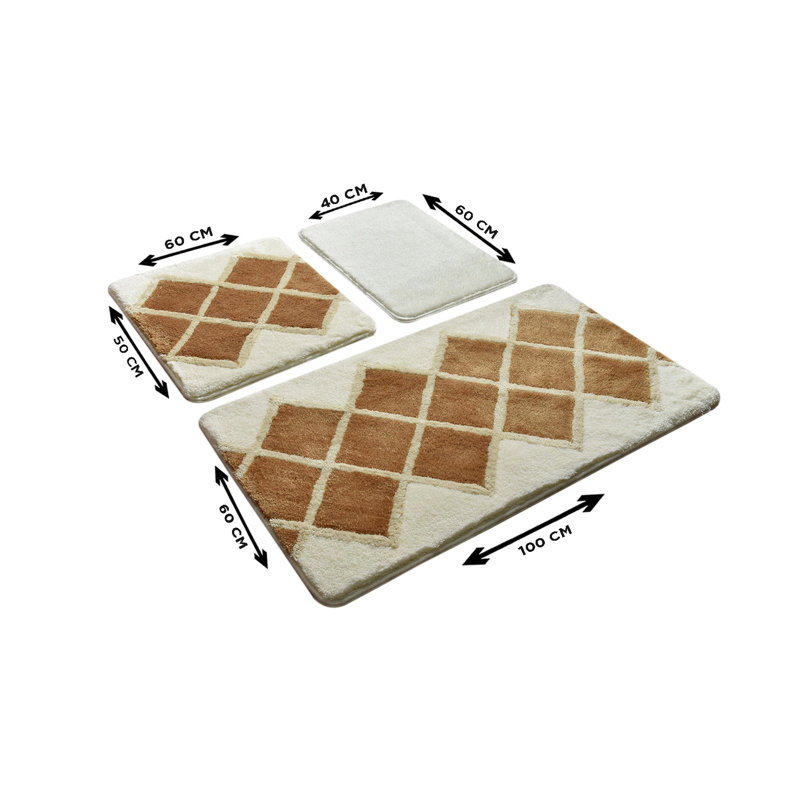 Ensemble de tapis pour salle de bain 3 pièces Niles, Brun / blanc