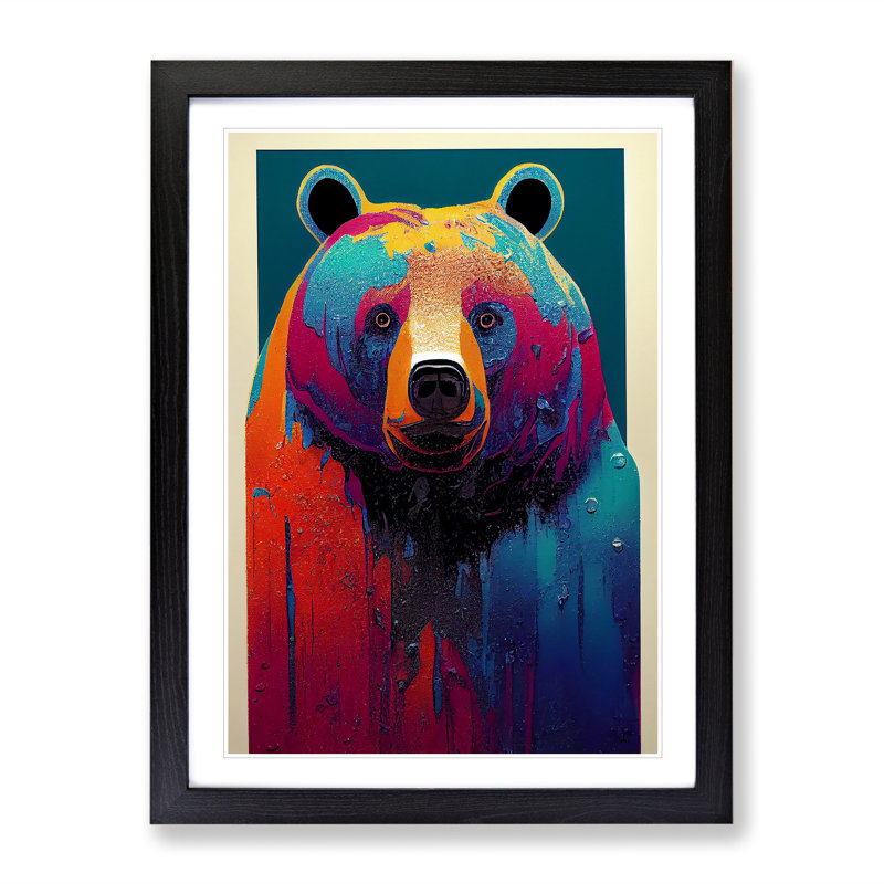 XV1022-4057X Splashed Bear No.3 Abstract - Print, Black Framed, 66cm H x 48cm W, White