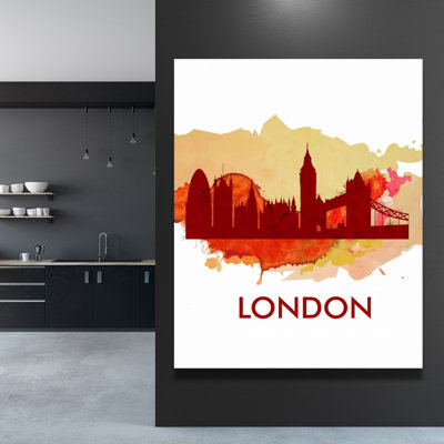 Paint Splash Silhouette of London - Orange Typo Canvas Decor