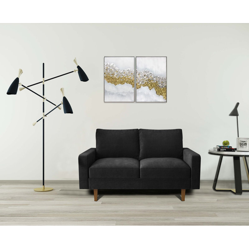 Jekori 59'' Velvet Loveseat, Black Velvet