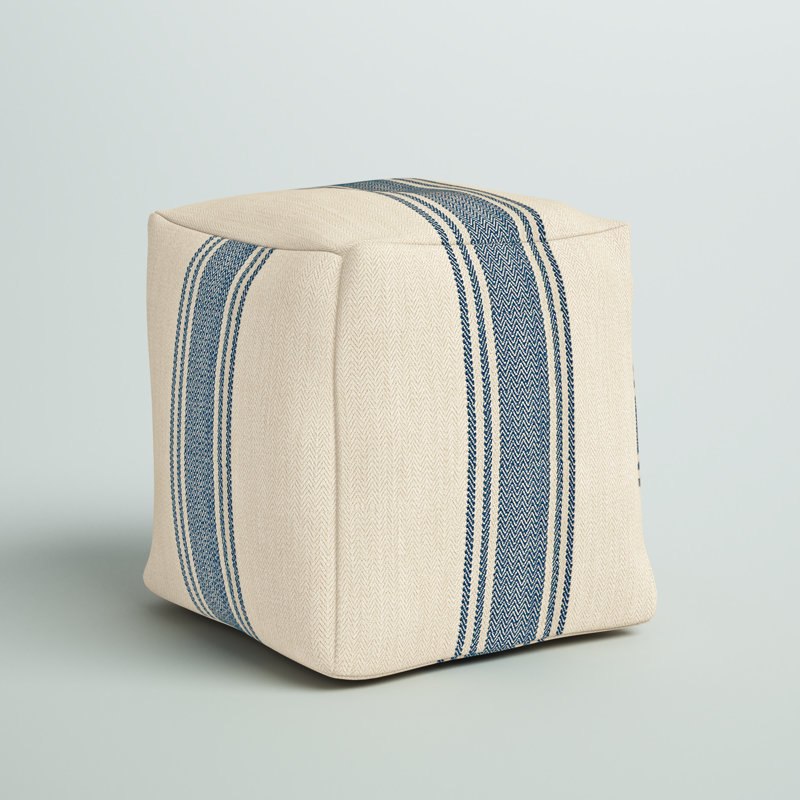 Striped Square Canvas Pouf Ottoman