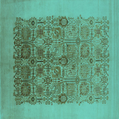Tapis oriental en laine / polyester tissé à la machine en turquoise