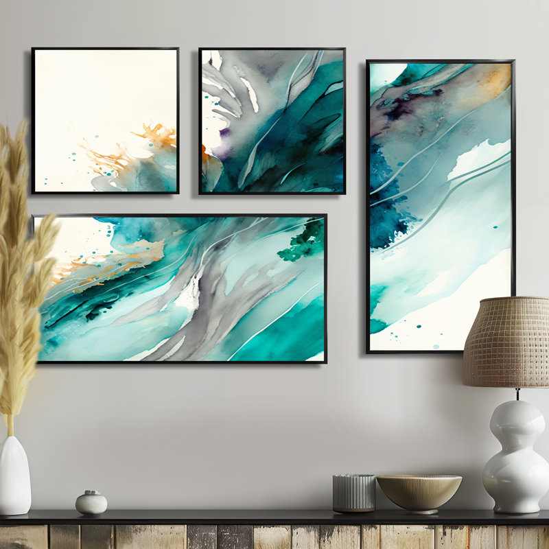 Célébrations dans les tons de turquoise V - impressions sur toile modernes 4 pièces, Noir